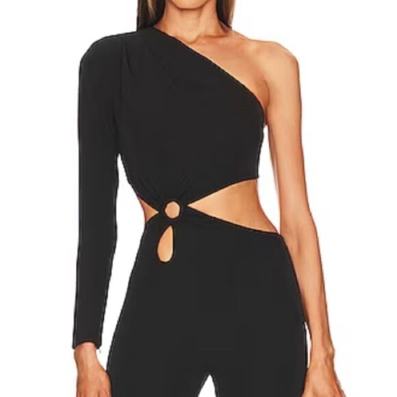 Michael Costello x REVOLVE Idris Jumpsuit Black One Shoulder Cut Out Skinny XS - Picture 5 of 6